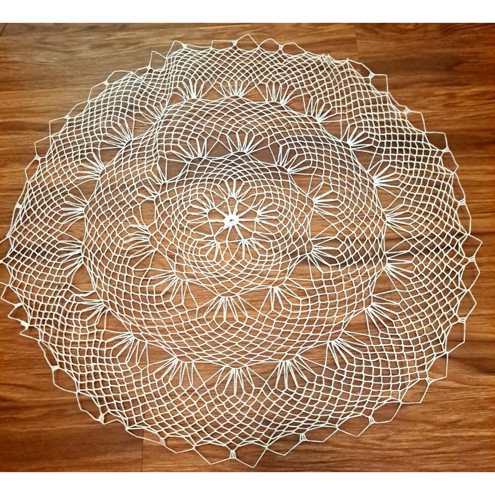 Vintage Large Sugar Starched Centerpiece Doily Crochet White Round Art Deco 26"